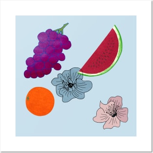 Fruits on Blue Posters and Art